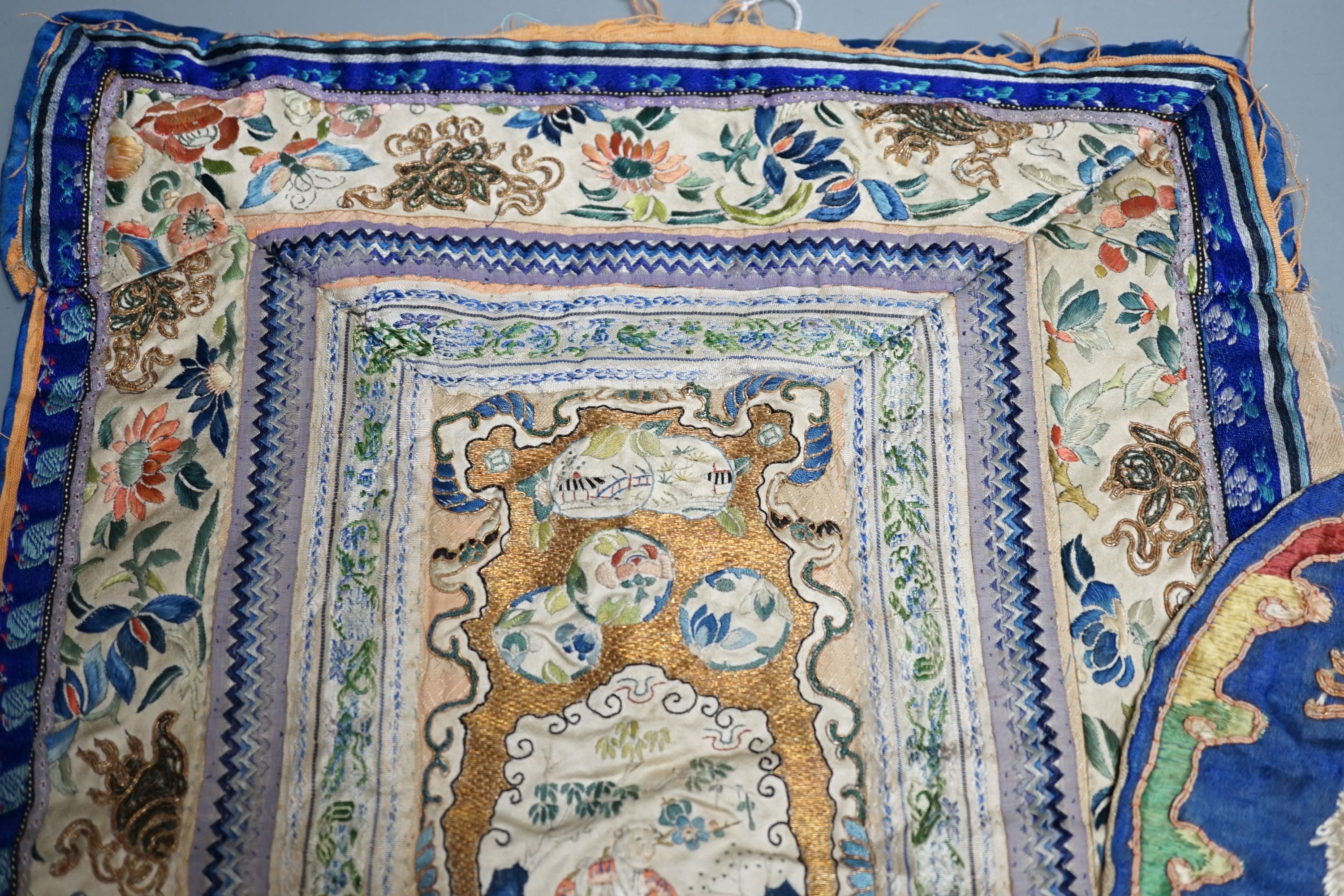 Two Chinese embroideries, Qing, longest 45 cms long x32 cms wide.